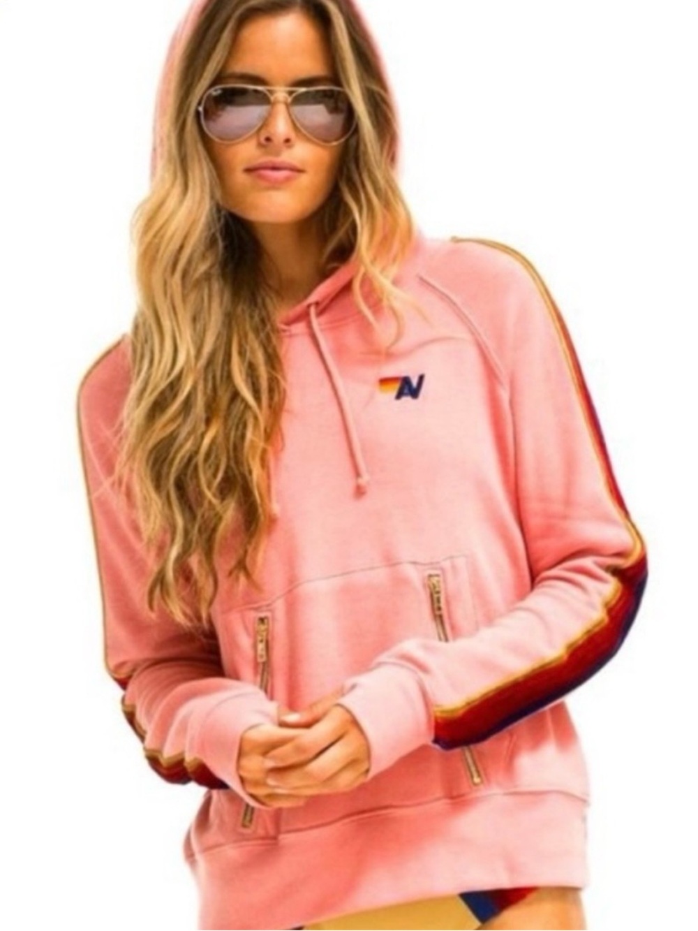 Aviator Nation Dusty pink 5 striped multi color velour with Gold Hardware set L